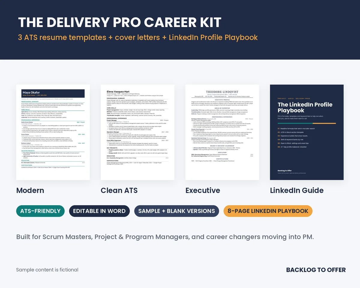 The Delivery Pro Career Kit: three resume templates and the LinkedIn Profile Playbook