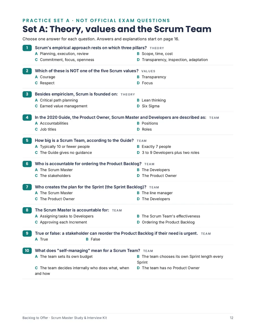 Practice set A (not official exam questions)
