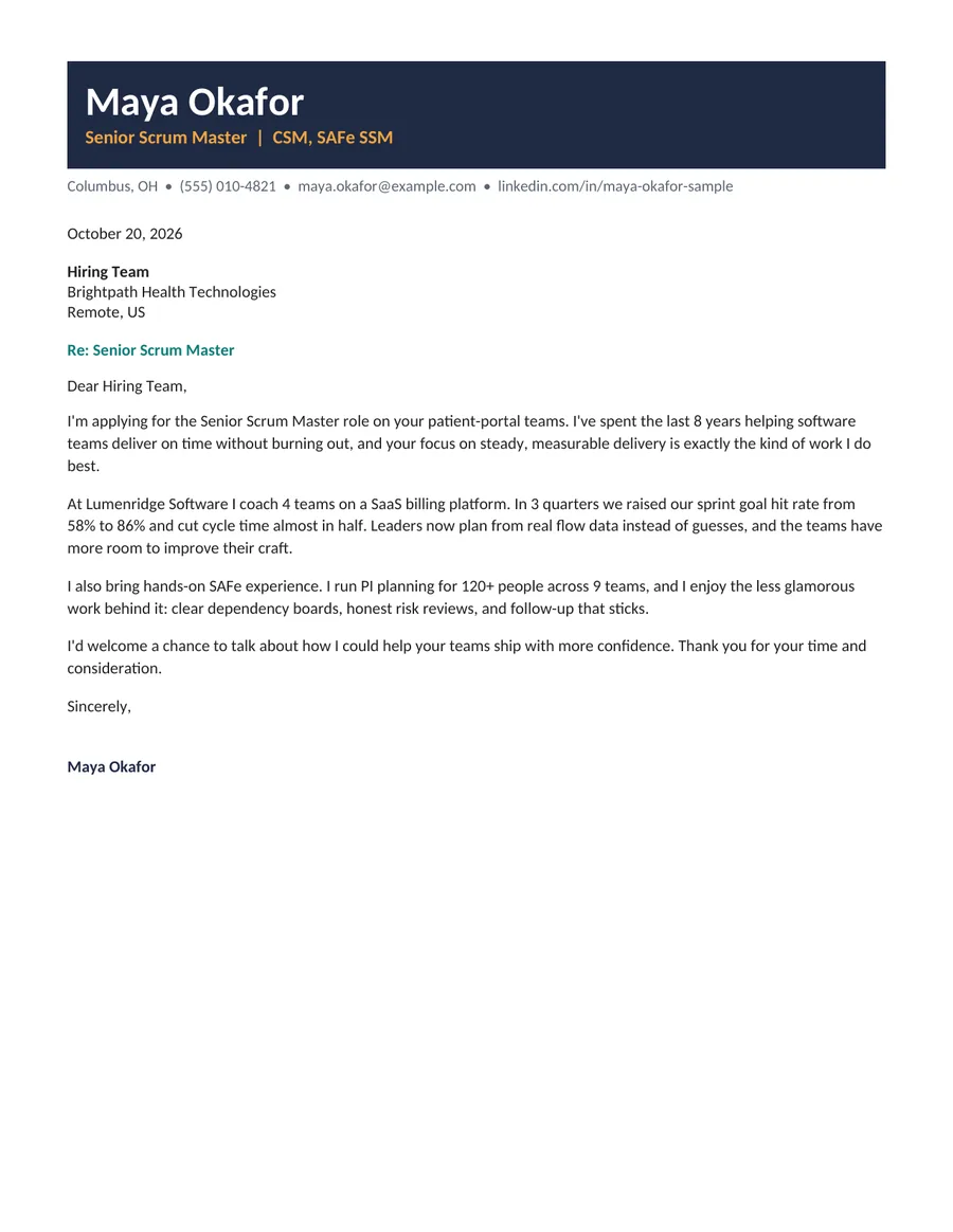 Page 2: the matching cover letter (sample)