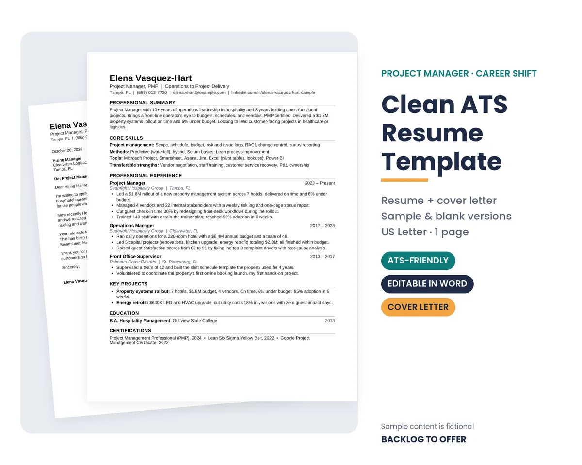 Baseline: Clean ATS Project Manager Resume preview