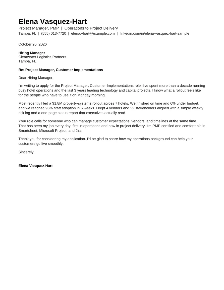 Page 2: the matching cover letter (sample)