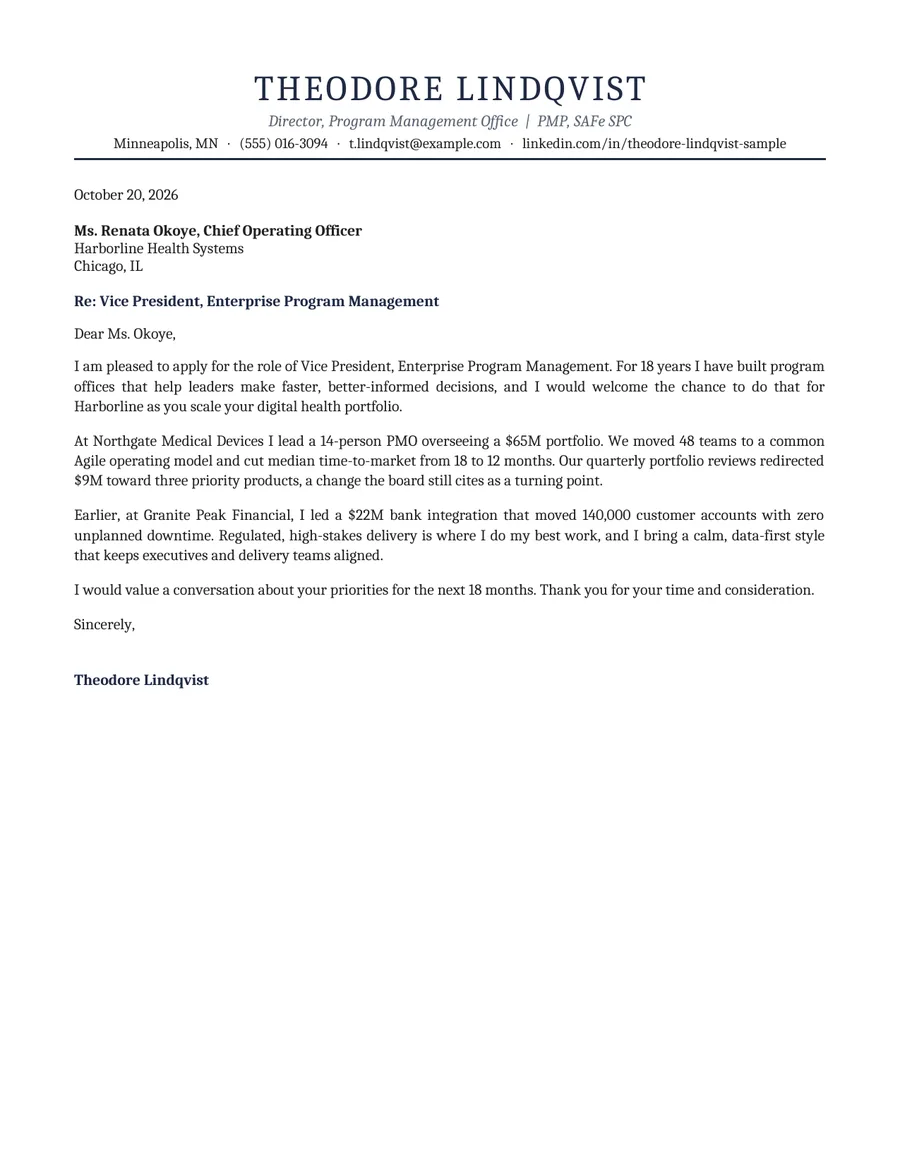 Page 2: the matching cover letter (sample)